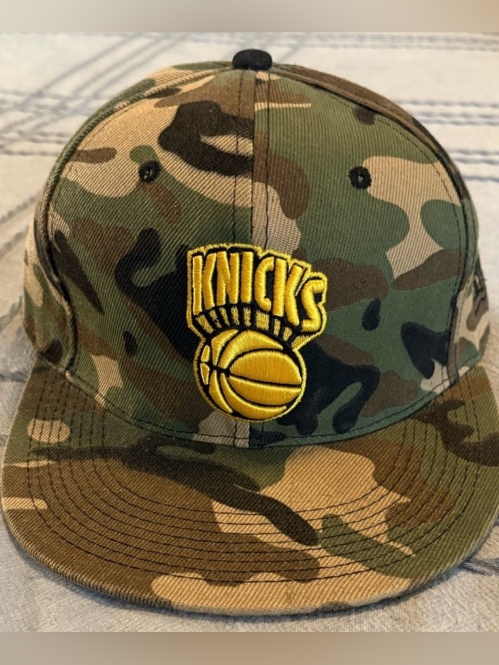Knicks Camo Baseball Cap - Green Camo with Yellow Logo